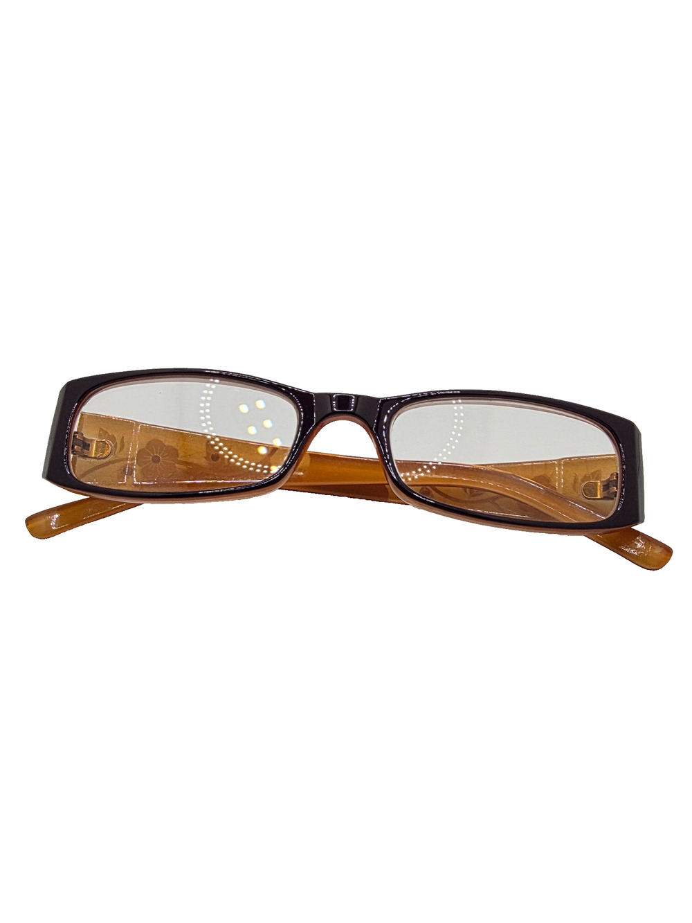 Vintage Style Brown Floral Eyeglasses Rectangular Frame w/ Rhinestone Detail Ret